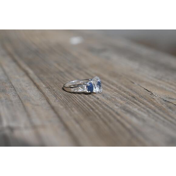 Engagement ring Burmese sapphire and Lake County diamond sterling silver - Picture 2 of 5